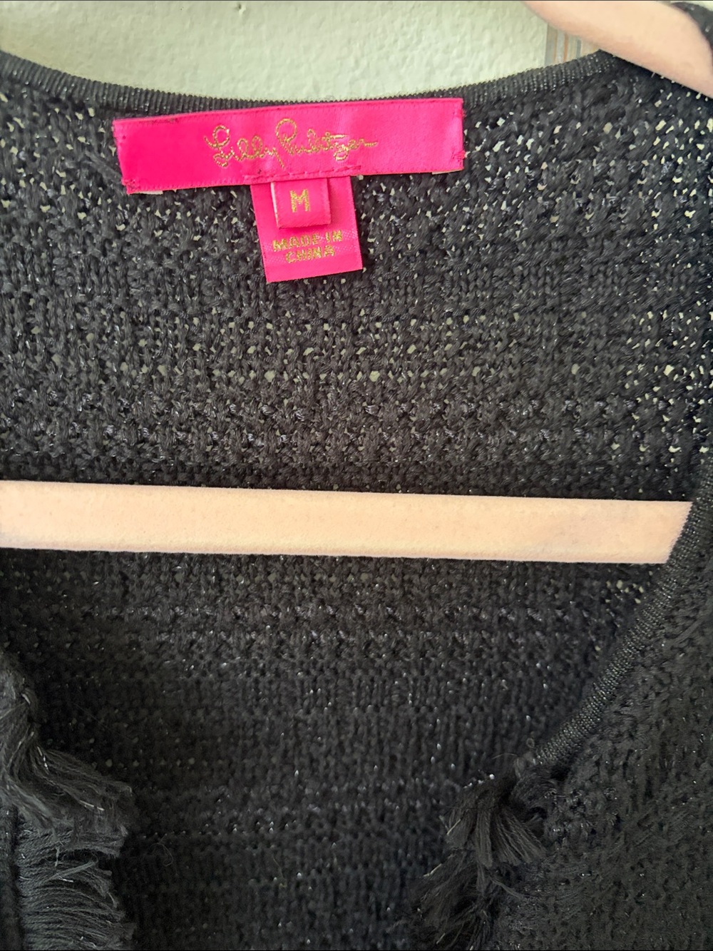 Lilly Pulitzer Black Fringe Knit Cardigan with Gold Buttons - Picture 2 of 4